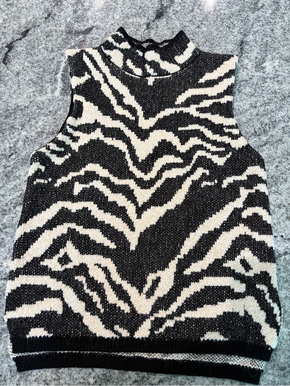 Pilcro (by Anthropologie) Sleeveless Zebra Print Knit Top (Medium). Black/Cream